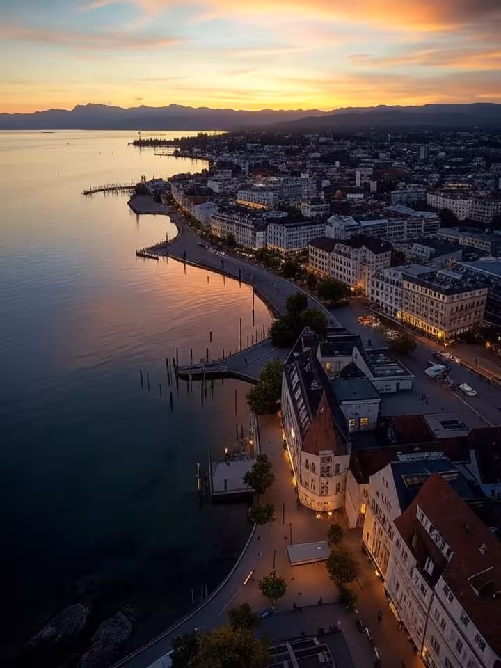 Panoramablick auf Bregenz am Bodensee bei Sonnenuntergang – ideale Kulisse am Bodensee