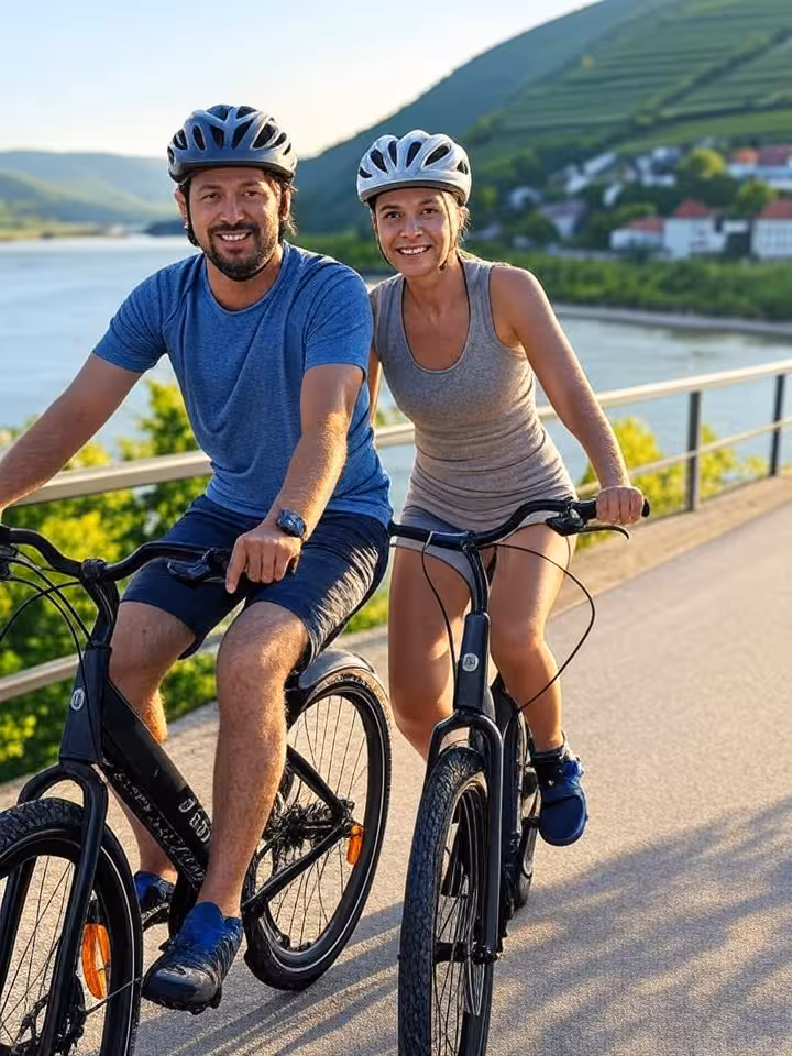 Paar auf E-Bike-Tour entlang der Donau in der Wachau