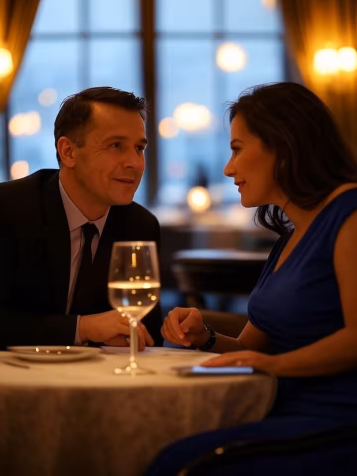 Elegantes Date-Treffen in gehobenem Restaurant-Ambiente