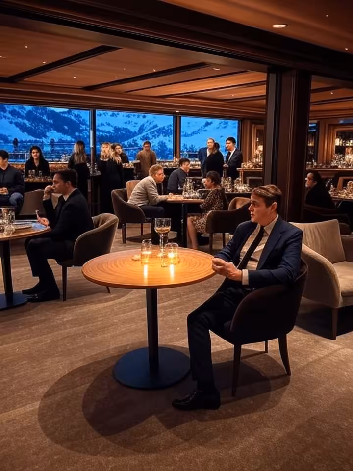 Stilvolle Bar in Tiroler Nobelskiort am Abend – perfekte Location für erste Sugar Dating Treffen